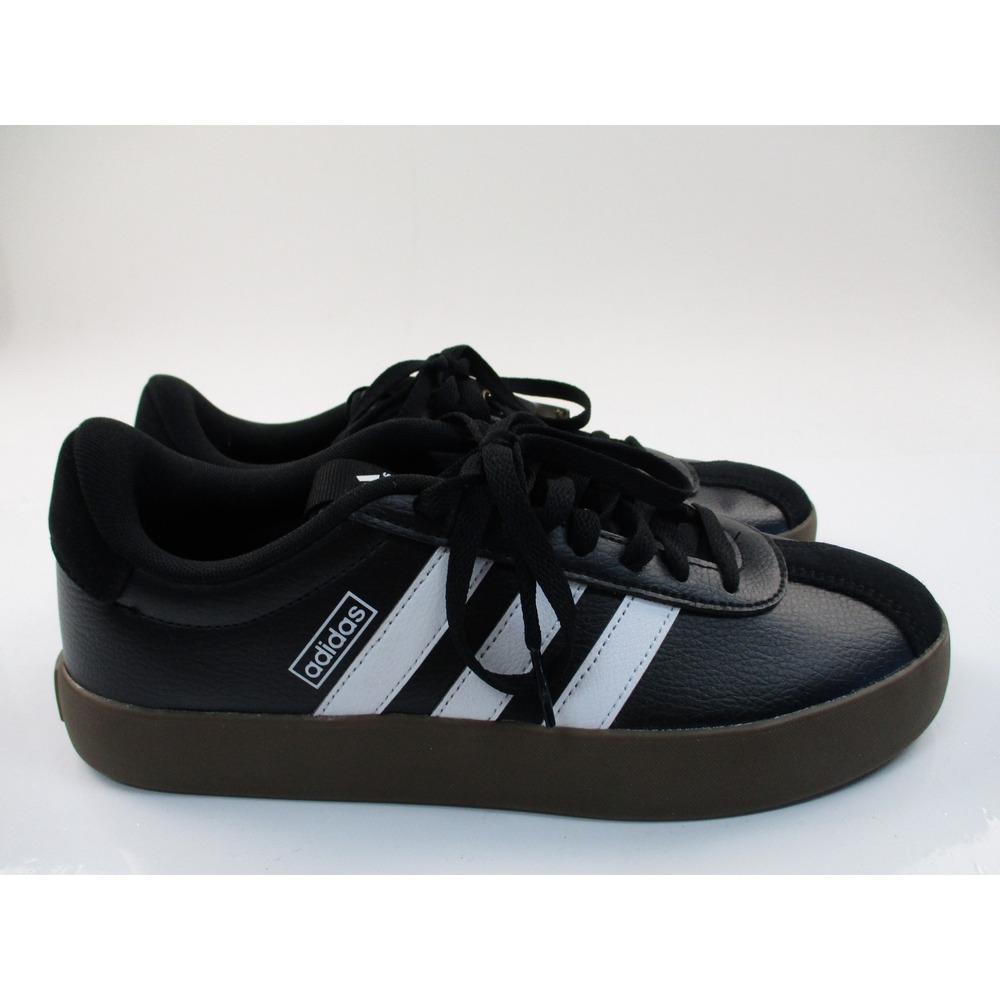 Adidas VL Court 3.0 Womens 9 Black White ID8796 Gum Sole Leather Skate Shoes